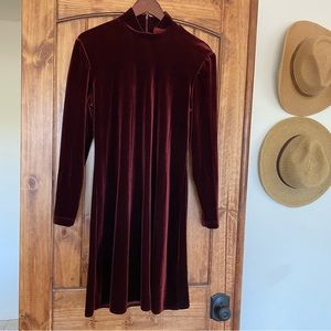 Vintage 90s faux velvet burgundy midi dress